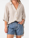 Flinders Oversize Button Down Shirt in Beige Stripe