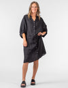 Burbank Relaxed Fit Button Down Dress in Black Linen