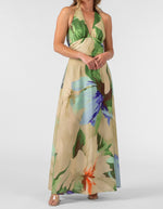 Barnet Halter Neck Maxi Dress in Beige Floral Print
