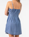 Loft Pleat Waist Short Denim Dress in Blue Wash