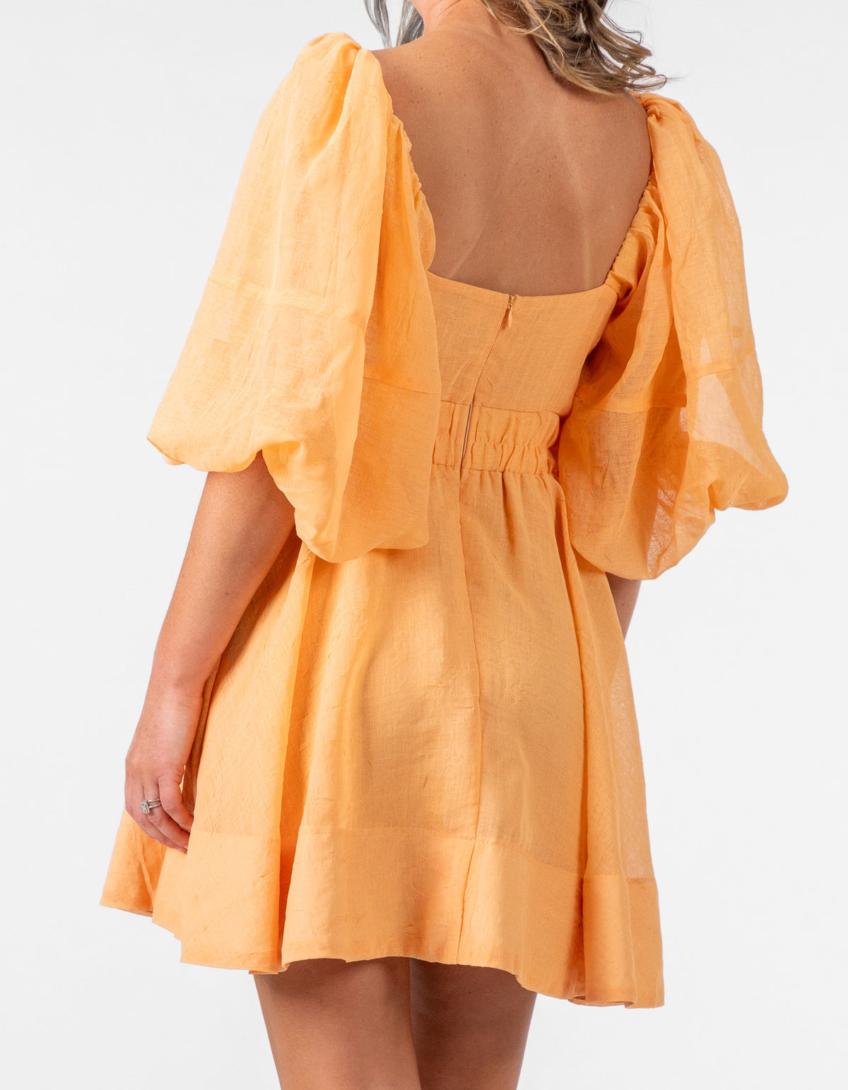 Sherman Balloon Sleeve Flare Mini Dress in Orange