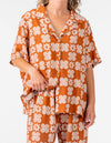 Sol Short Sleeve Button Down Top in Paprika Print