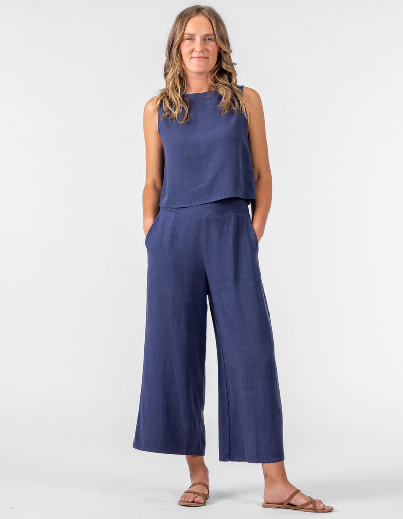 Alexa Elastic Waist Ankle Pants in Navy