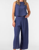 Alexa Elastic Waist Ankle Pants in Navy