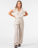 Rome Elastic Back Linen Pants in Oatmeal