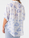 Seaside Button Down Top in White/Blue Print