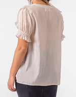 Chile Short Sleeve Ruffle Front Top in Blush
