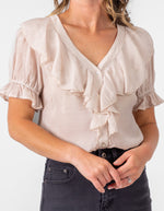 Chile Short Sleeve Ruffle Front Top in Blush