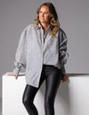 Bella Large Cuff Shirt in Grey Stripe
