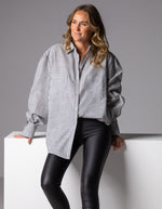 Bella Large Cuff Shirt in Grey Stripe