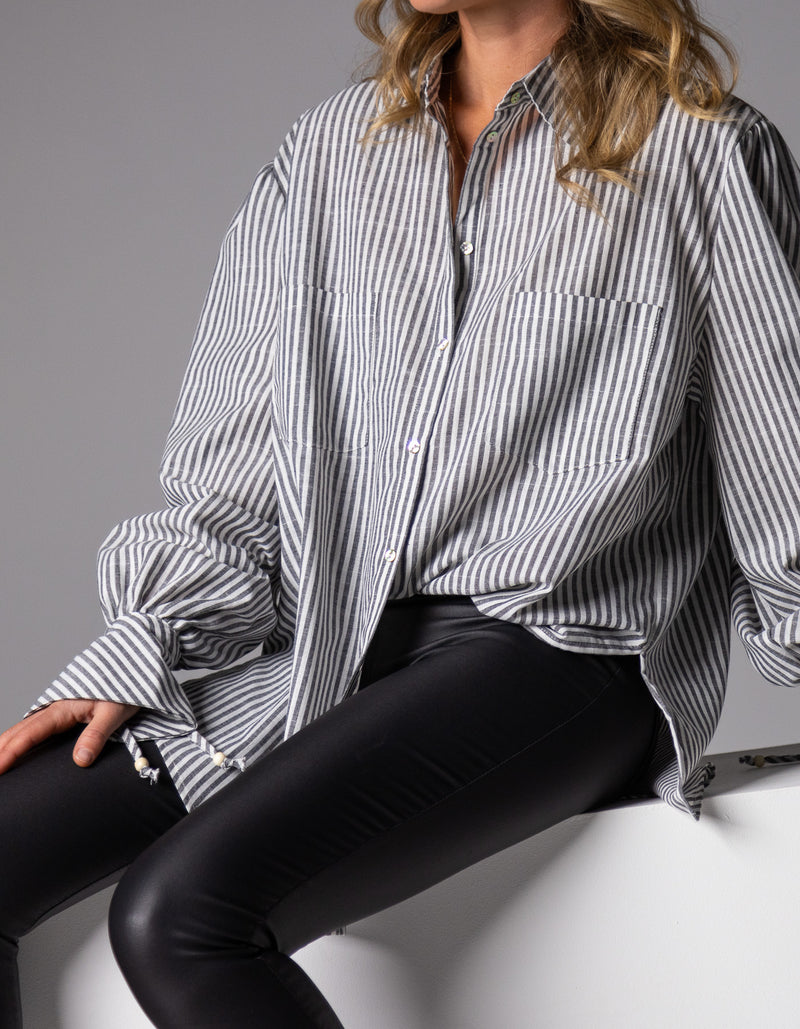 Bella Large Cuff Shirt in Grey Stripe