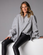 Bella Large Cuff Shirt in Grey Stripe