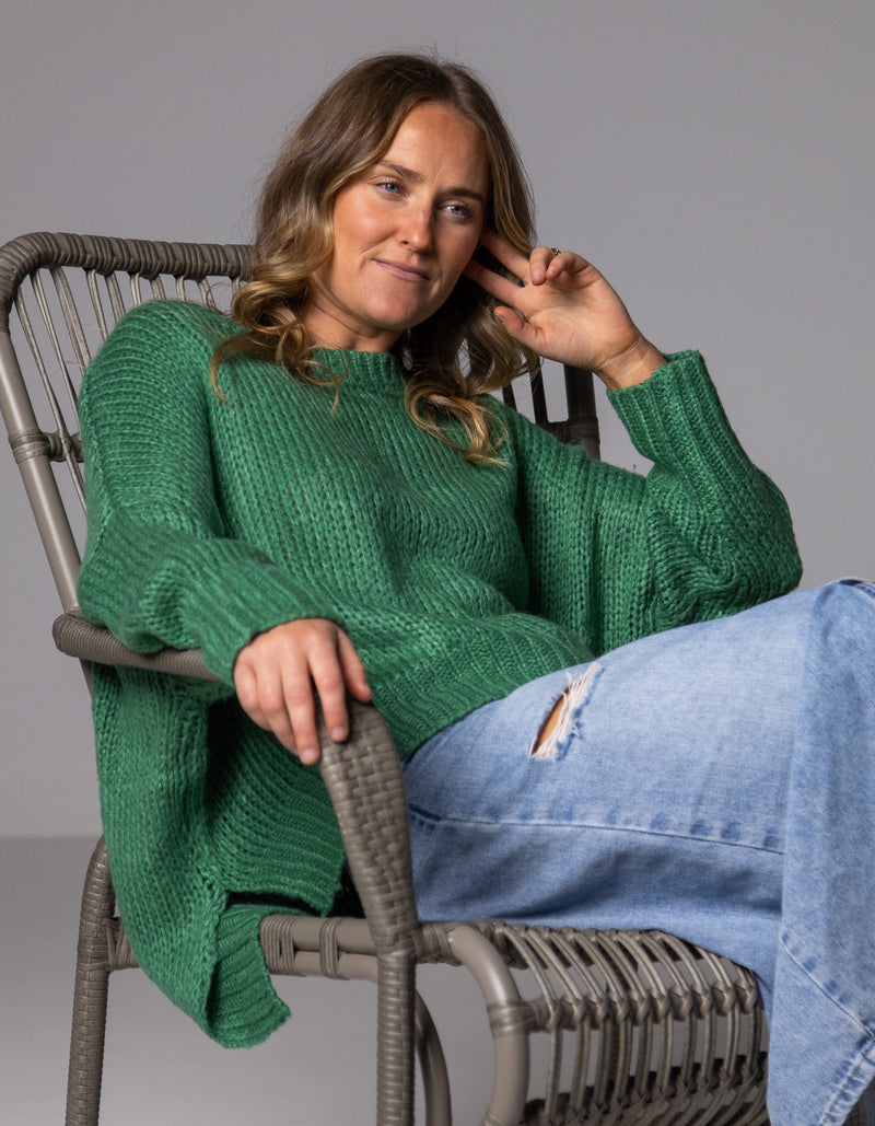 Morgan Relaxed Fit Crew Neck Jumper in Green