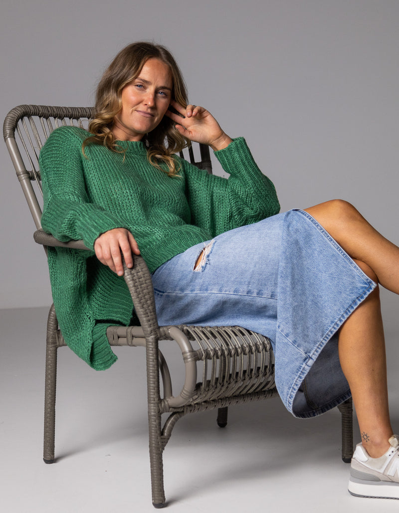 Morgan Relaxed Fit Crew Neck Jumper in Green