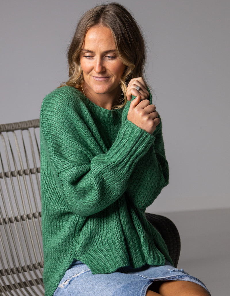 Morgan Relaxed Fit Crew Neck Jumper in Green