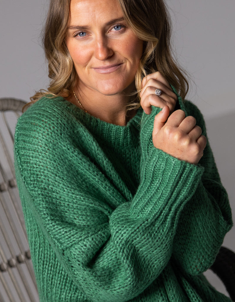 Morgan Relaxed Fit Crew Neck Jumper in Green