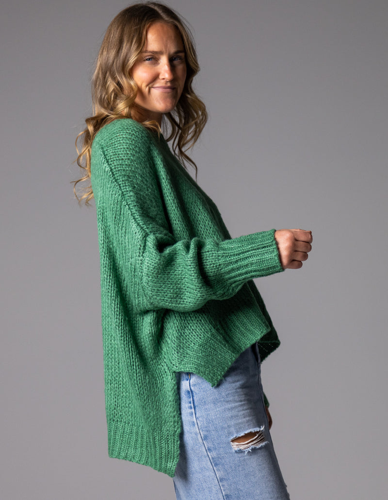 Morgan Relaxed Fit Crew Neck Jumper in Green