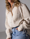 Bella Large Cuff Shirt in Beige/White Stripe