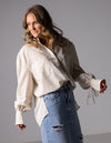 Bella Large Cuff Shirt in Beige/White Stripe