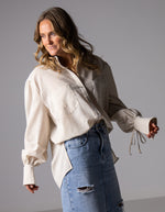 Bella Large Cuff Shirt in Beige/White Stripe