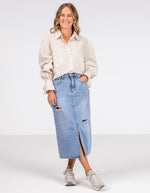 Bella Large Cuff Shirt in Beige/White Stripe