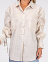 Bella Large Cuff Shirt in Beige/White Stripe