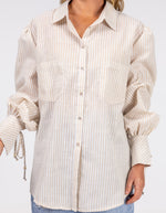 Bella Large Cuff Shirt in Beige/White Stripe