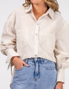 Bella Large Cuff Shirt in Beige/White Stripe