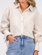 Bella Large Cuff Shirt in Beige/White Stripe