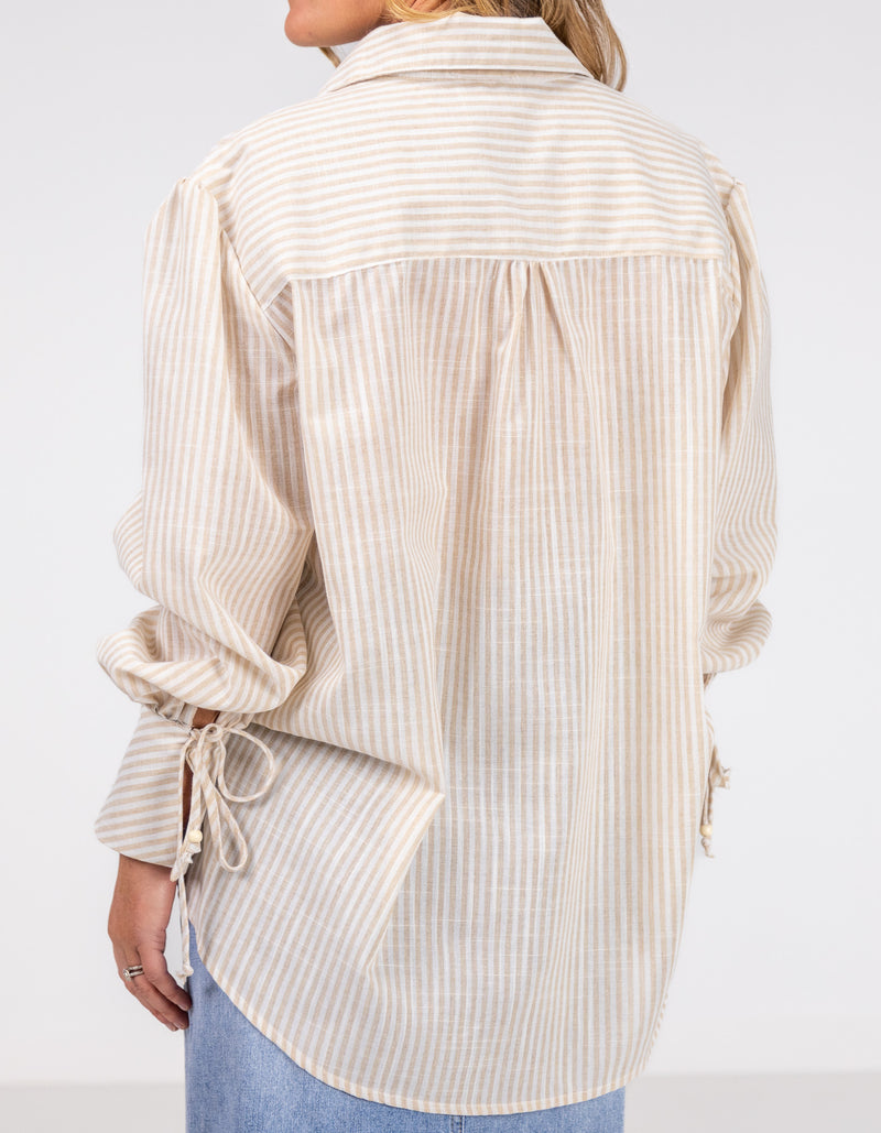 Bella Large Cuff Shirt in Beige/White Stripe