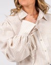 Bella Large Cuff Shirt in Beige/White Stripe
