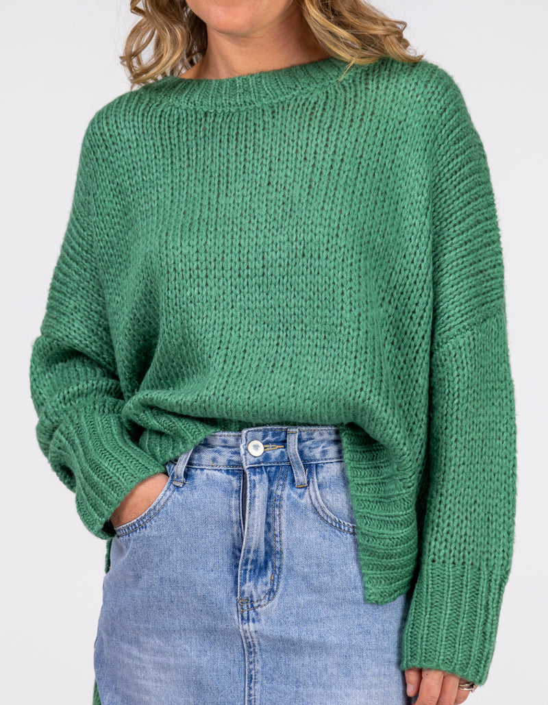 Morgan Relaxed Fit Crew Neck Jumper in Green