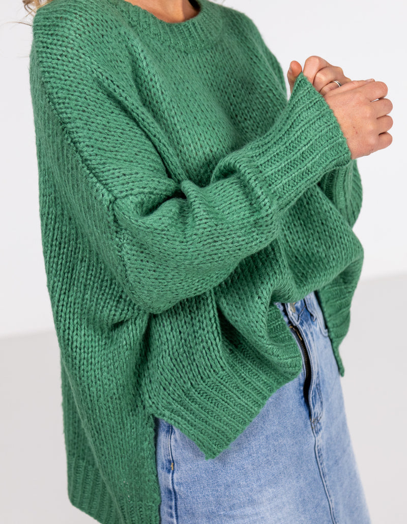 Morgan Relaxed Fit Crew Neck Jumper in Green