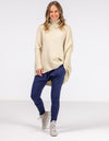 Parker Roll Neck Rib Knit Jumper in Beige