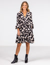 Tatum V Neck Geo Print Dress in Black/Beige