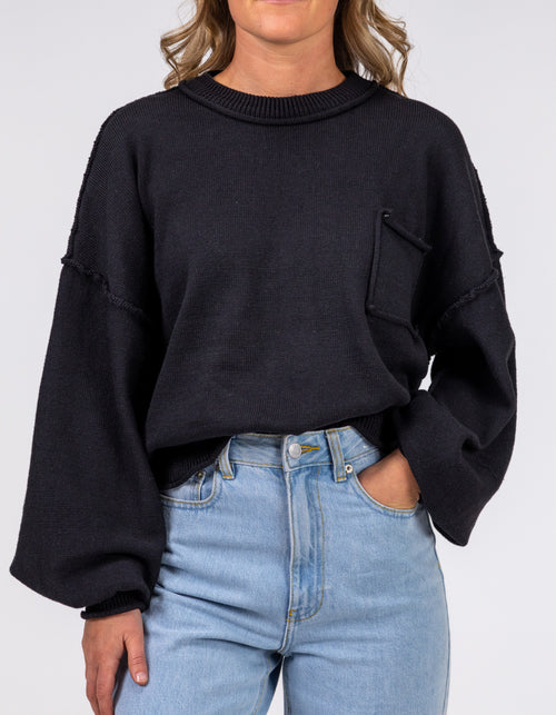 Quinn Relaxed Fit Crew Neck Jumper in Black