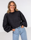 Quinn Relaxed Fit Crew Neck Jumper in Black