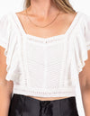 Shores Frill Sleeves Crop Top in White Cotton