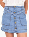 Milan Button Front Mini Skirt in Blue Denim