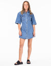 Islington Button Down Collar Dress in Blue Wash Denim