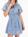 Tampa Short Sleeve Button Down Dress in Blue Wash Denim