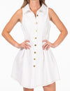 Newport Sleeveless Button Down Dress in White Denim