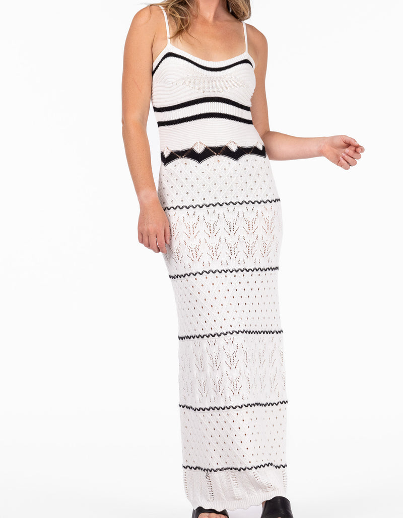 York Thin Strap Panel Knit Dress in White/Black