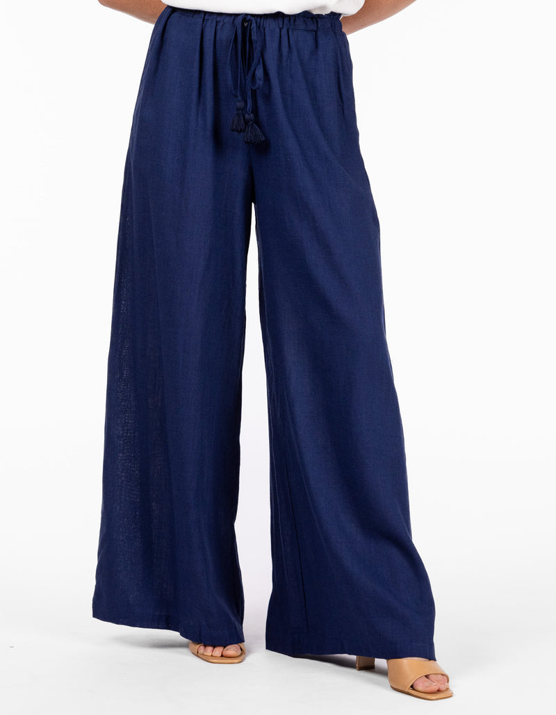 Tilly Elastic Waist Palazzo Pants in Navy