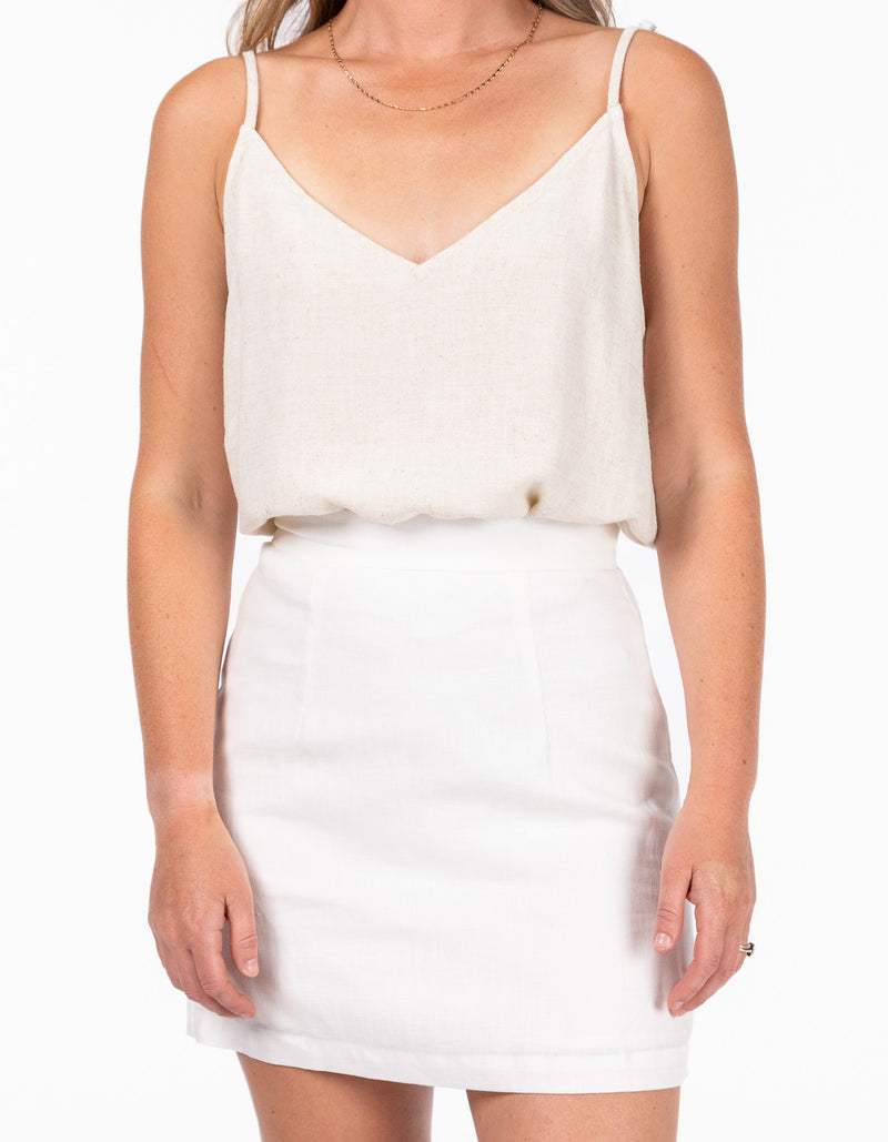 Lillian Mini Skirt in White Linen
