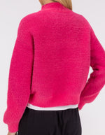 Sydney Crew Neck Brushed Knit Jumper in Hot PInk