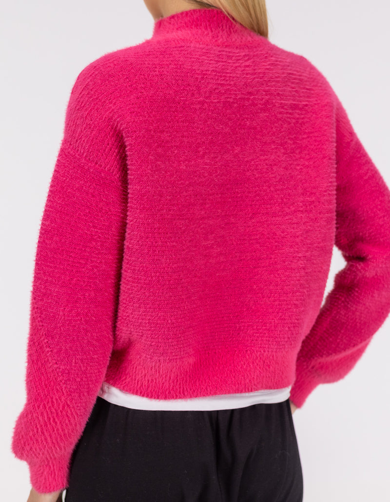 Sydney Crew Neck Brushed Knit Jumper in Hot PInk