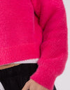 Sydney Crew Neck Brushed Knit Jumper in Hot PInk
