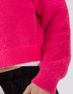 Sydney Crew Neck Brushed Knit Jumper in Hot PInk