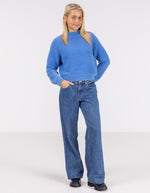 Sydney Crew Neck Brushed Knit Jumper in Blue